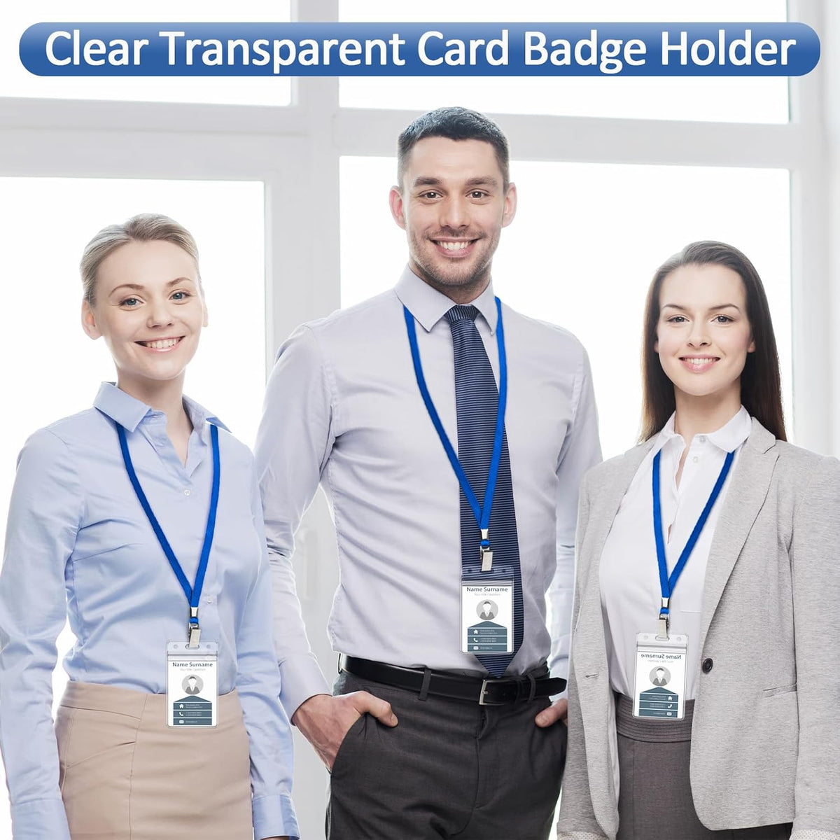 400 Pack Neck Lanyard Bulk with ID Card Holder Lanyards for ID Badges Vertical Name Badge ID Card Holders Flat Neck Lanyards with Clip for Nurses Teacher Students, Blue