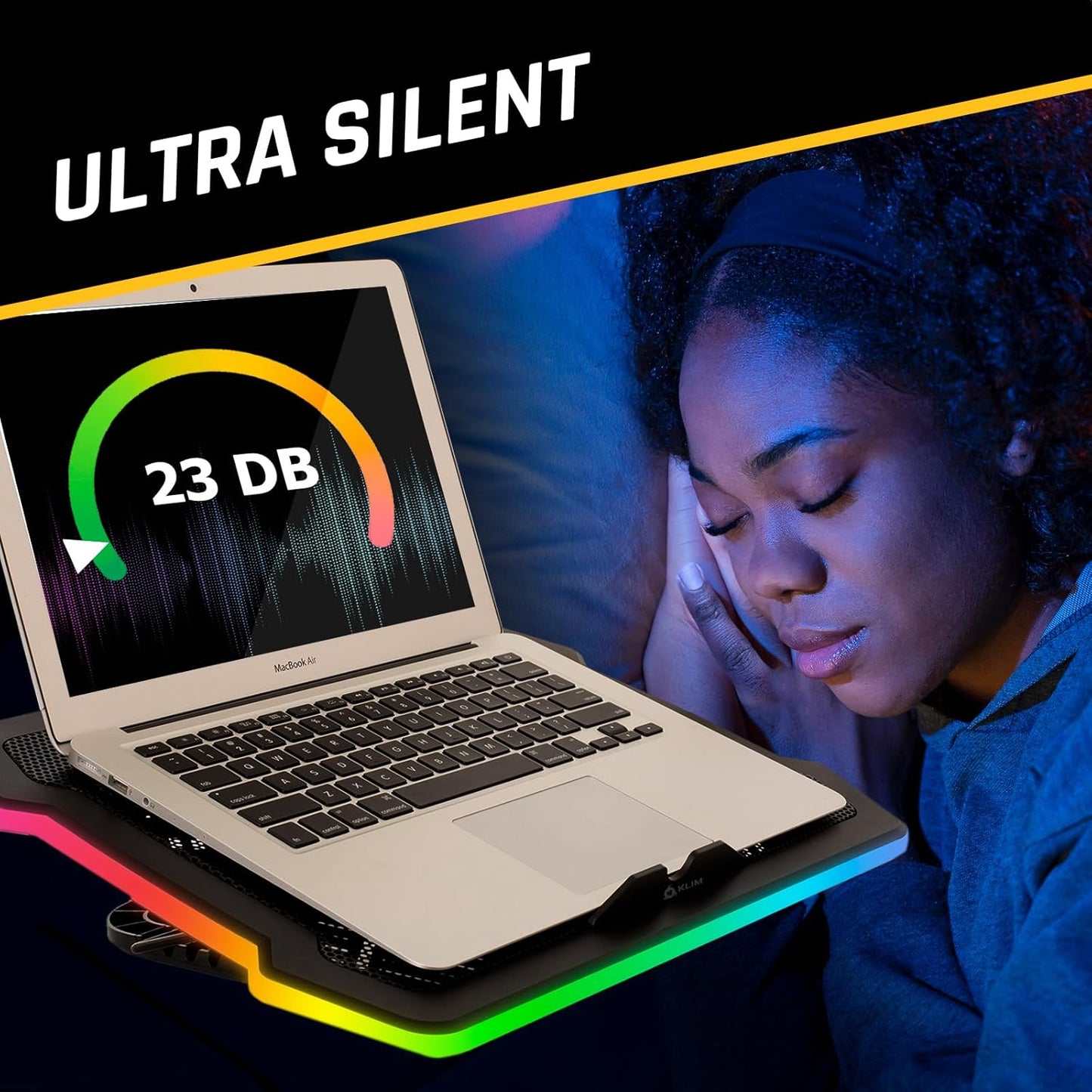 KLIM Ultimate - RGB Laptop Cooling Pad with LED Rim - New - Gaming Laptop Cooler - USB Powered Fan - Very Stable and Silent Laptop Stand - Compatible up to 17" - PC Mac PS5 PS4 Xbox One