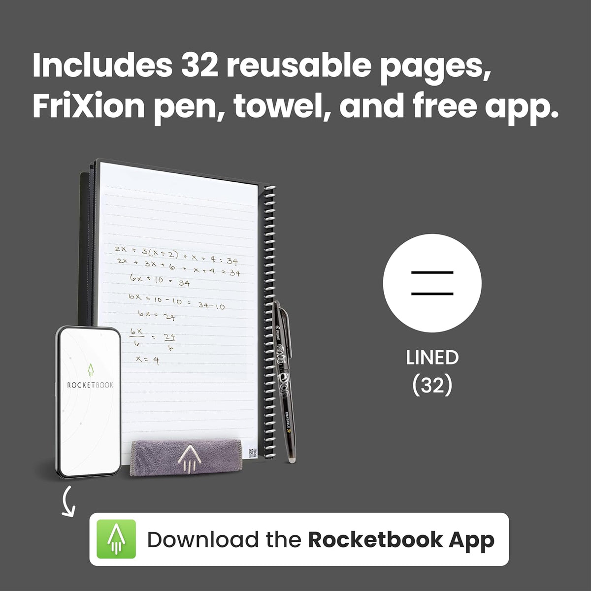 Rocketbook Core Reusable Spiral Notebook, Letter Size 8.5x11, Navy Blue - Lined Pages, App-Connected, Erasable, Durable Cover, Ideal for School, Work, and Creative Projects