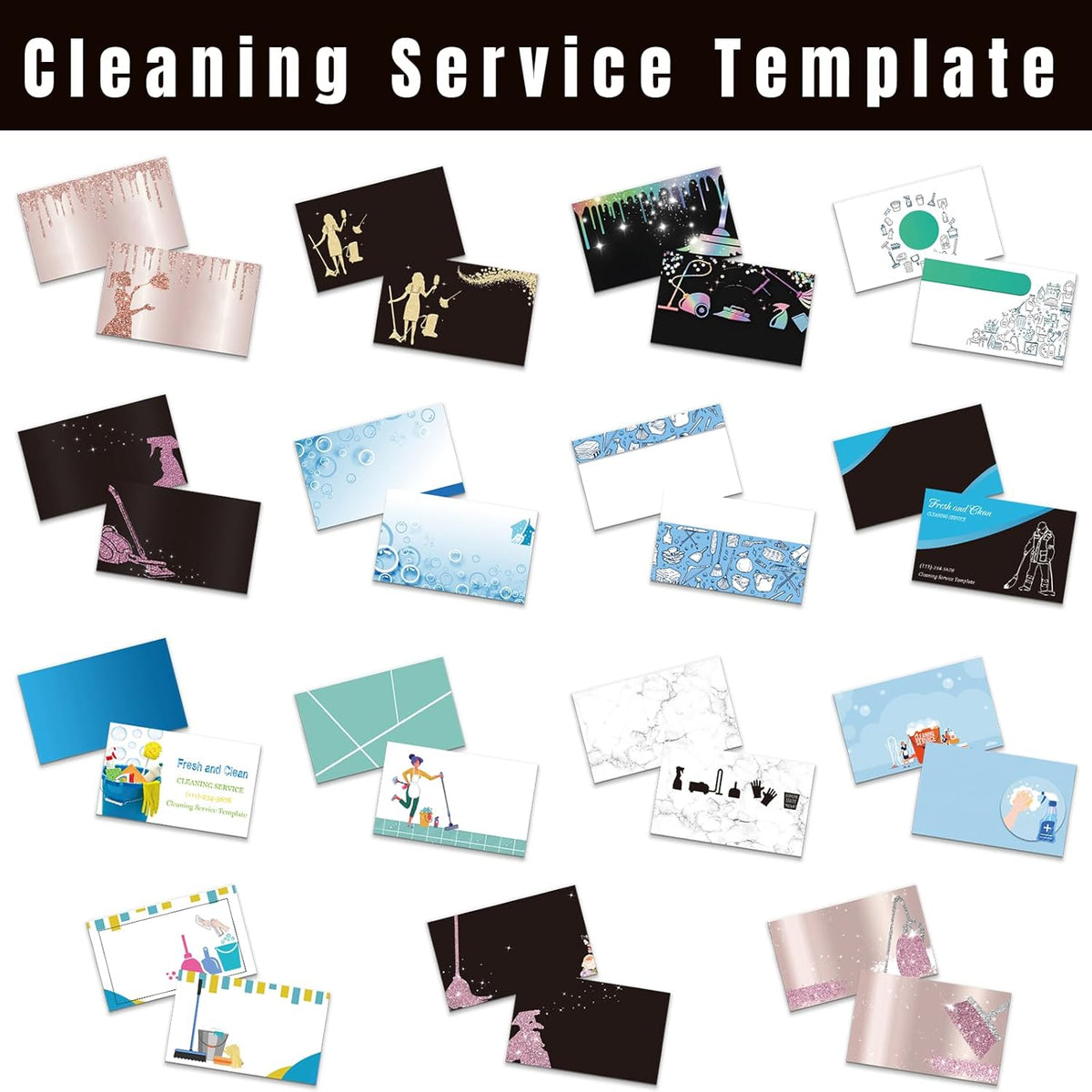 Custom Business Cards With Logo - Personalized Cleaning Service Template, Double Sided 3.5"x 2" Waterproof Cards for Small Business - 100, 200, 500, 1000 Printable