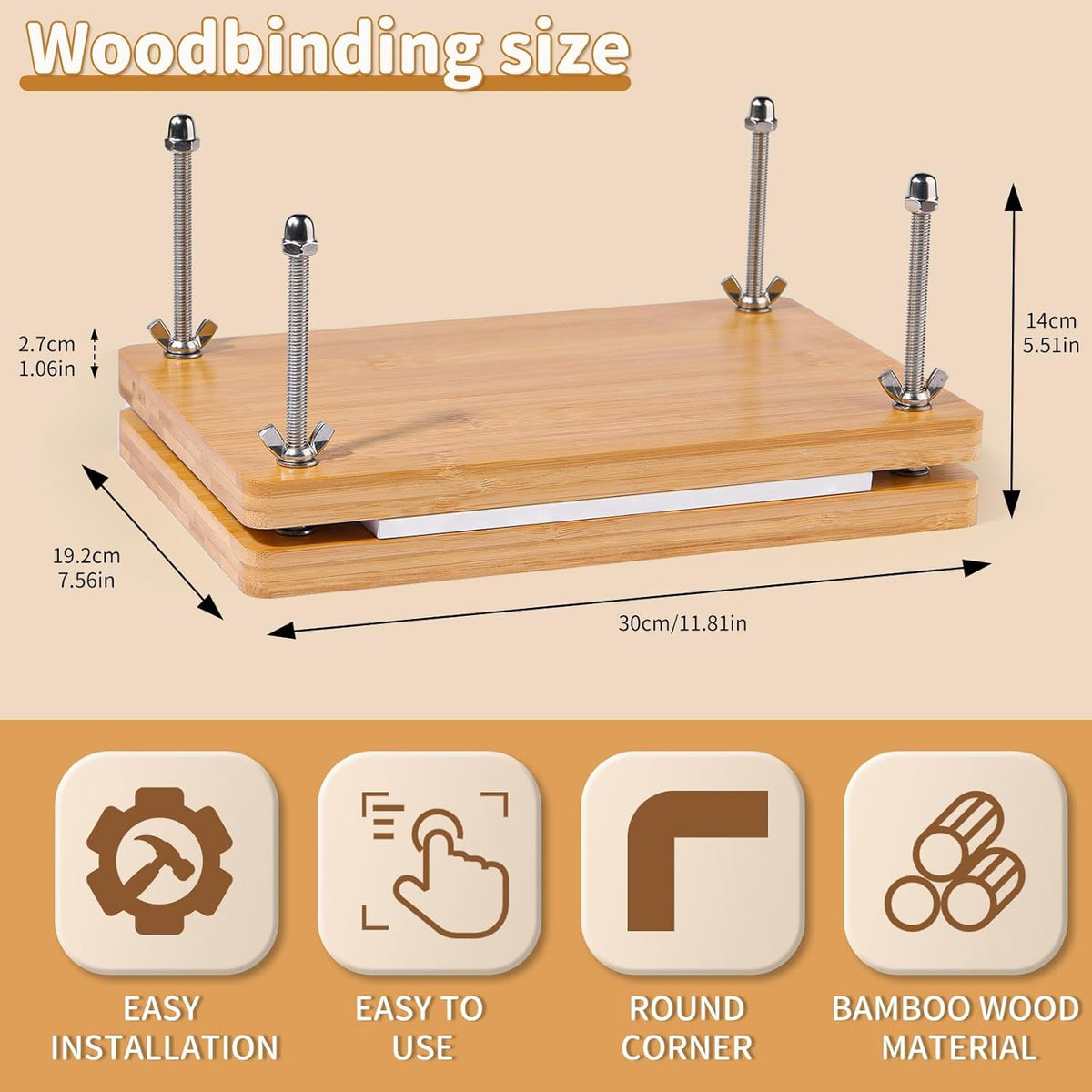 JUPEAN Book Binding Kits, Book Press, 7.9”x11.6”, Books Making Kit Bookbinding Supplies with Wooden Binding Press Books Cover Board Bone Folder Awl Bind Strap for DIY