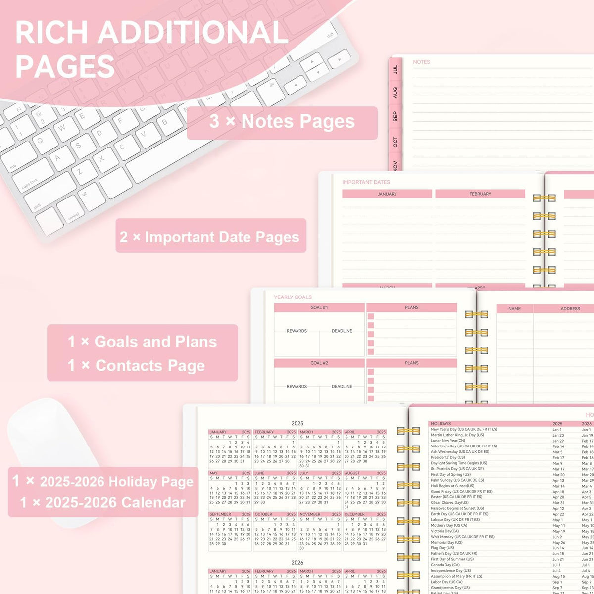 Planner 2025-2026, Academic Planners for Teacher & Student, AIMPEAK Weekly & Monthly Calendar Planner for Women, Daily Planners run from Jul.2025 - Jun.2026, Monthly Tabs, Spiral Binding, Pink, 7"x10"