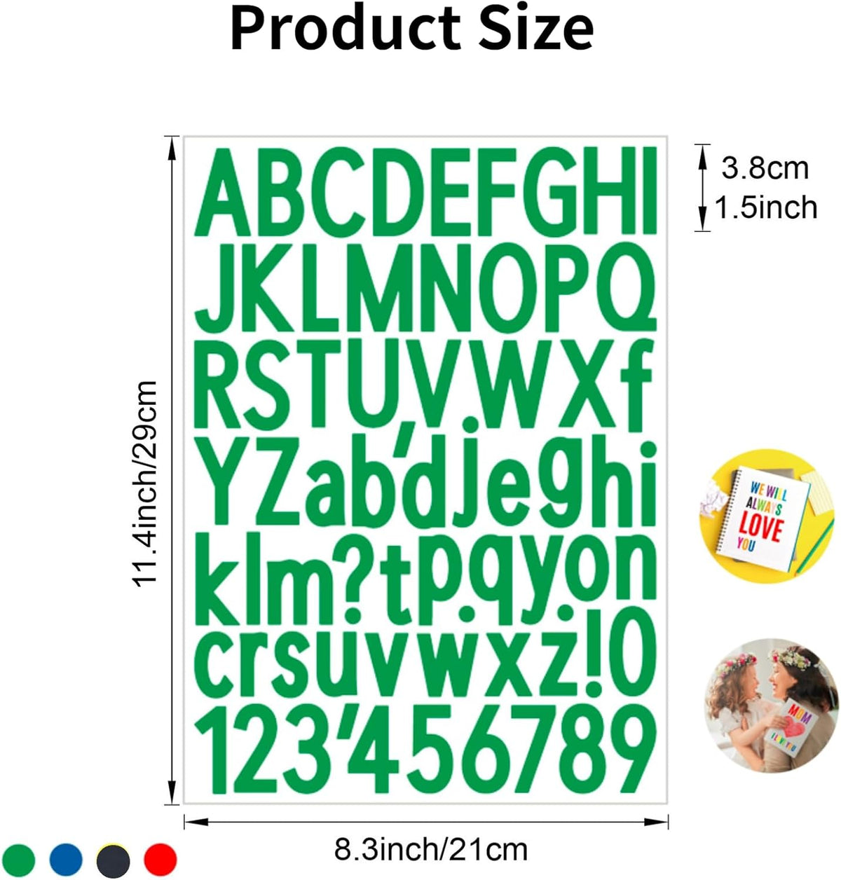 10 Sheets Letter & Number Stickers, 1.5 inch Vinyl Self-Adhesive, Mailbox & Cup Labels, Holiday Party Decoration (Green)