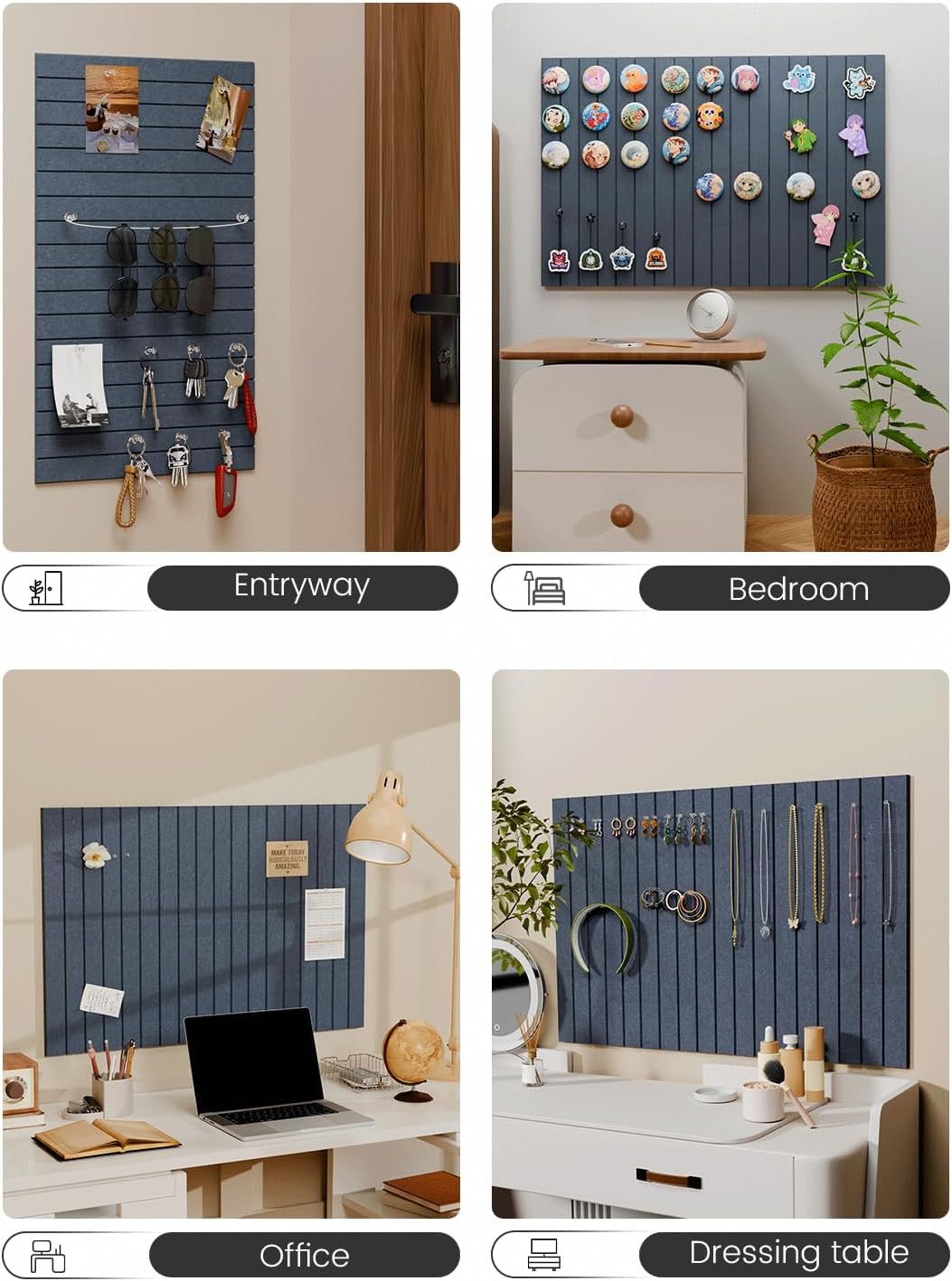 Felt Bulletin Board Tiles -28"x18" with 40 Adhesive Tabs, Cork Board Alternative for Office Decor, Push Pin Board Wall Organizer 6-Pack (Deep Charcoal Blue)