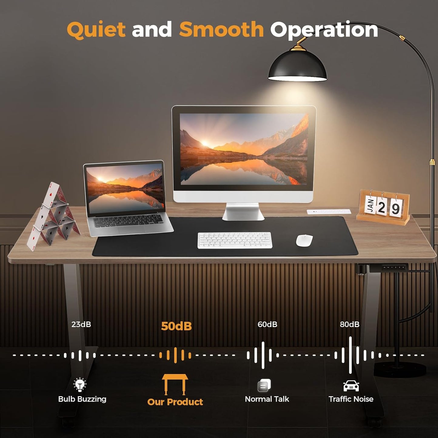 Electric Standing Desk 55 x 24 Inches Adjustable Height Ergonomic Sit Stand Up Desk Curved for Home Office Computer Workstation with 2 USB Ports 3 Power Outlets Memory Preset Wheels, Oak
