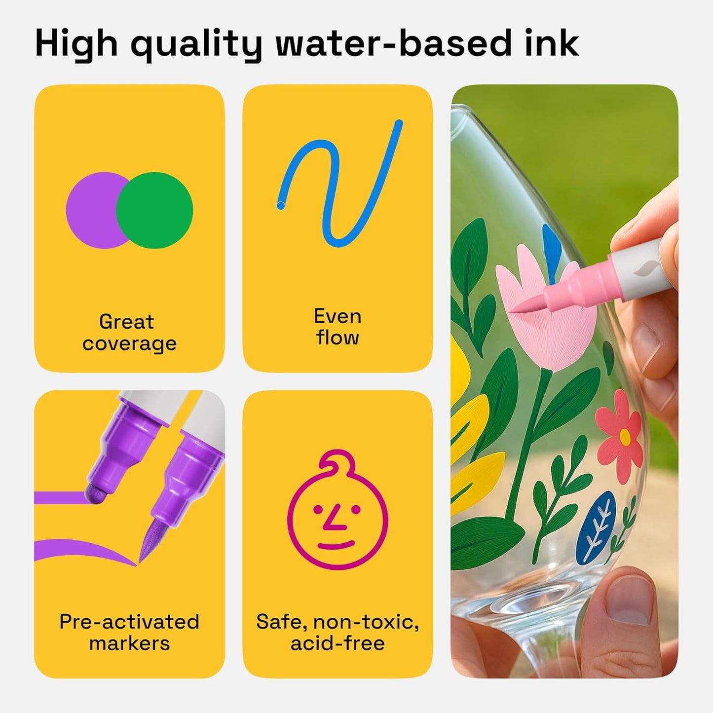 ARTISTRO 72 Wine Glass Acrylic Paint Markers - Washable Non-Toxic Dual Tip Acrylic Paint Pens for Car Window, Mirror, Ceramic