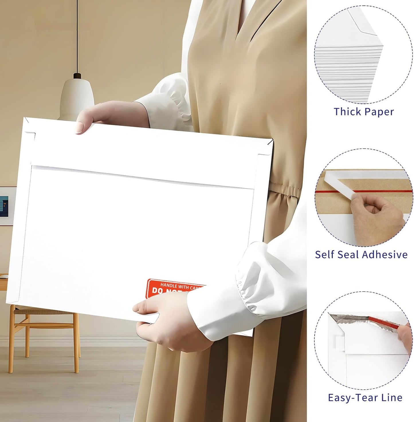 Cheardia 120 Pack Photo Document Mailers, 13 x 9.25 Inch Rigid Mailers with Self Adhesive Seal Stay Flat Cardboard Envelope with Label for CD, Photos, White