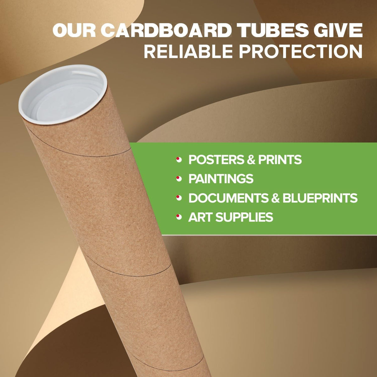 2" x 24" Reinforced Kraft Paper Mailing Tubes, Pack of 6 Tubes with 2 Caps Each – USPS Approved Poster Tube – Made in USA Cardboard Tube for Shipping and Storing Posters, Prints, Artwork, or Documents