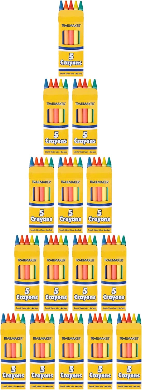 Trail maker Wholesale Bright Wax Coloring Crayons in Bulk 24 Pack, 5 Per Box in Assorted Bundle Art Sets (24 Pack)