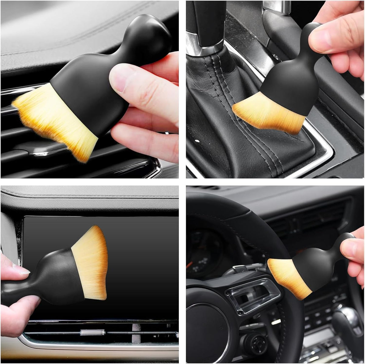 Car Interior Cleaning Brush Car Duster Interior with Ultra Soft Bristles Auto Detailing Brushes Dusting Car Accessories for Dashboard, AC Vents, Leather, Scratch-Free (2Pack)