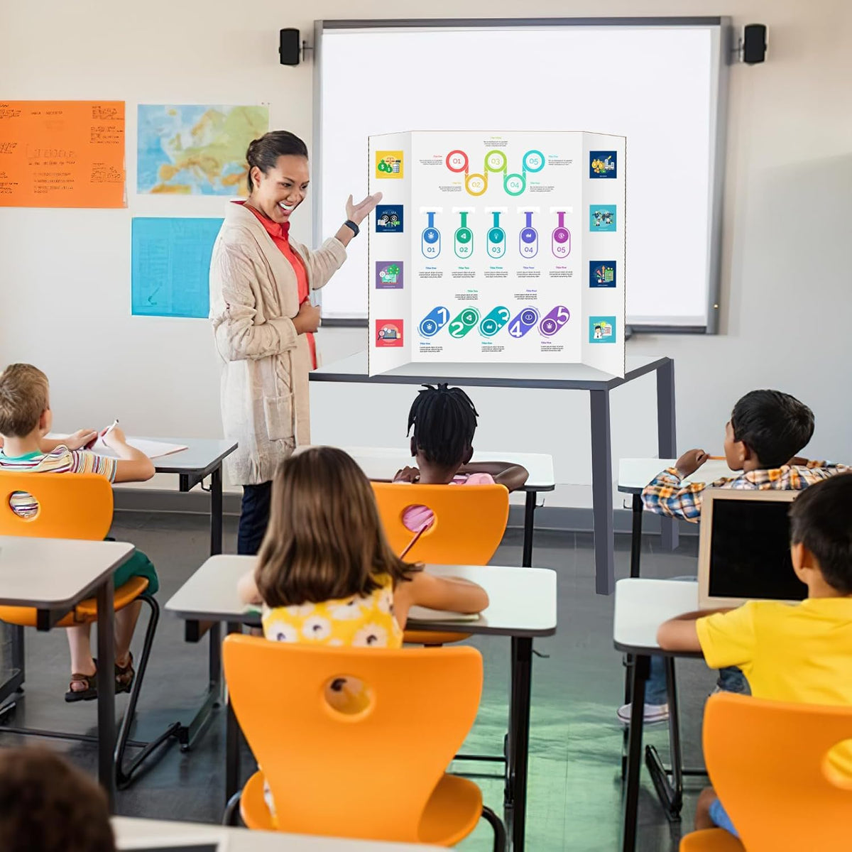6 Pack Trifold Poster Board 48" X 36", IKAYAS Single sided White Poster Boards, Science Fair Display Boards Posterboard Foamboard for Mounting, Prints,Art,Display,Projects Classroom Supplies