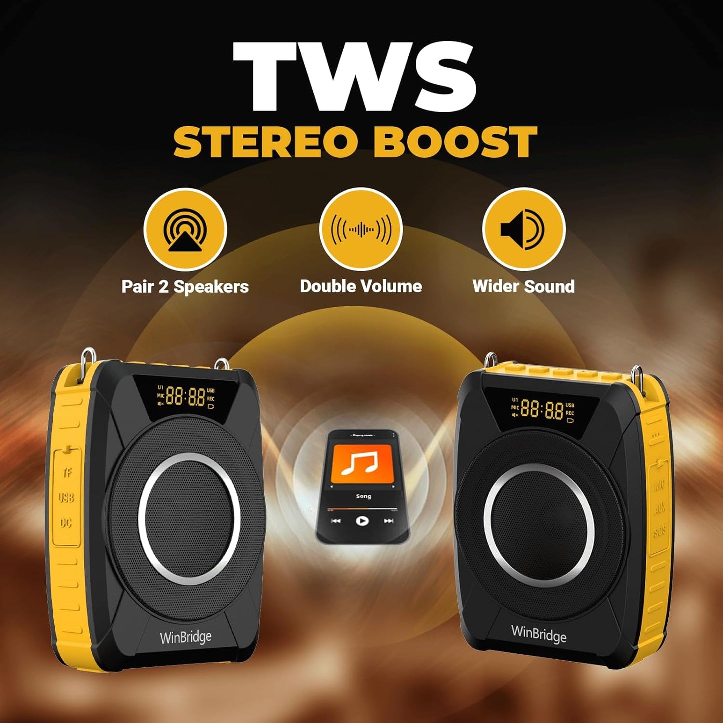 Voice Amplifier with Wireless Microphone Headset – Waterproof Portable Speaker Microphone with TWS Stereo, SOS, Recording – Rechargeable Bluetooth 5.0 PA System for Teachers, Coaches, Tour Guides