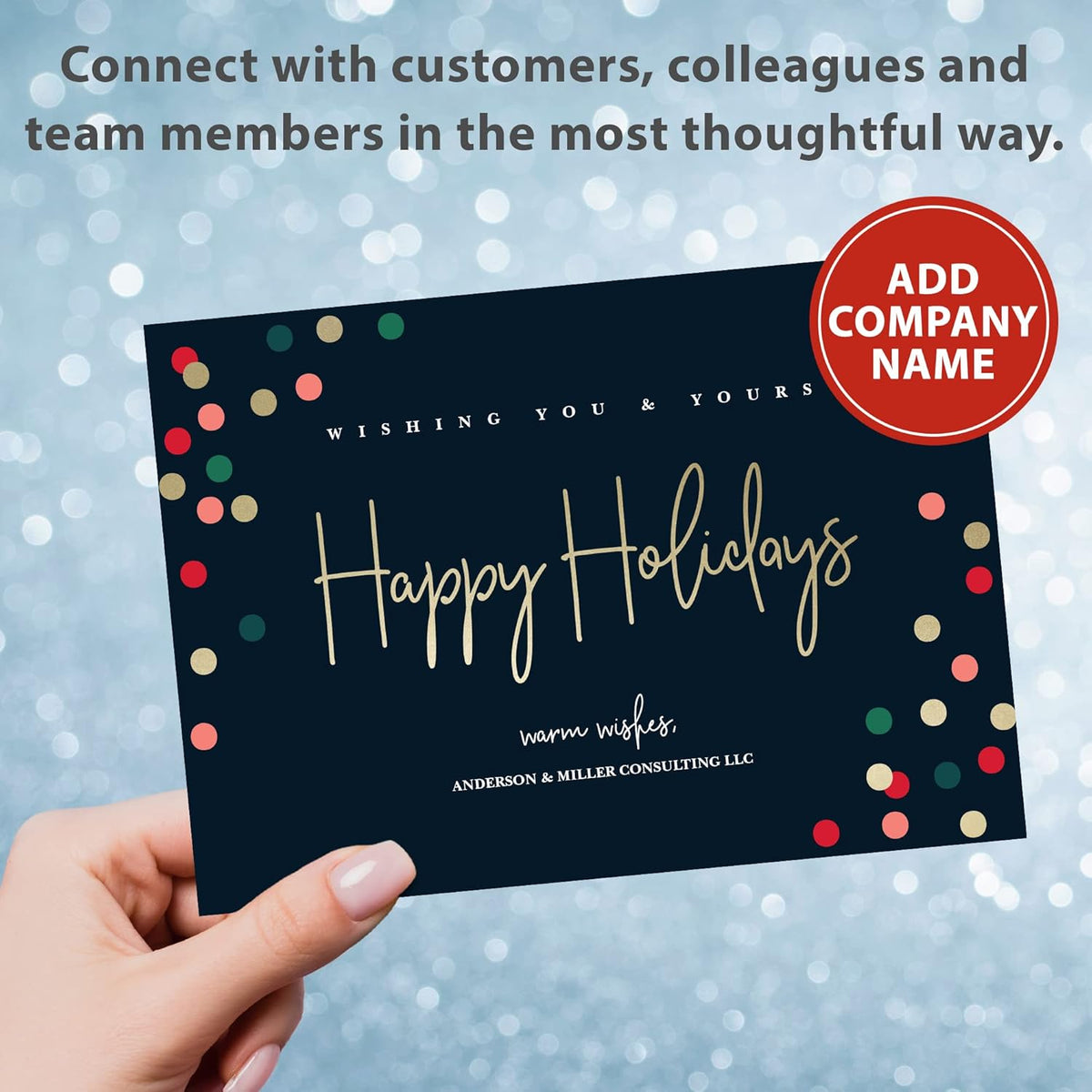 Let's Make Memories Personalized Business Christmas Cards with Envelopes - Premium Quality - 5x7-2025 Holiday Cards & White Envelopes - Festive Lights - 15 ct