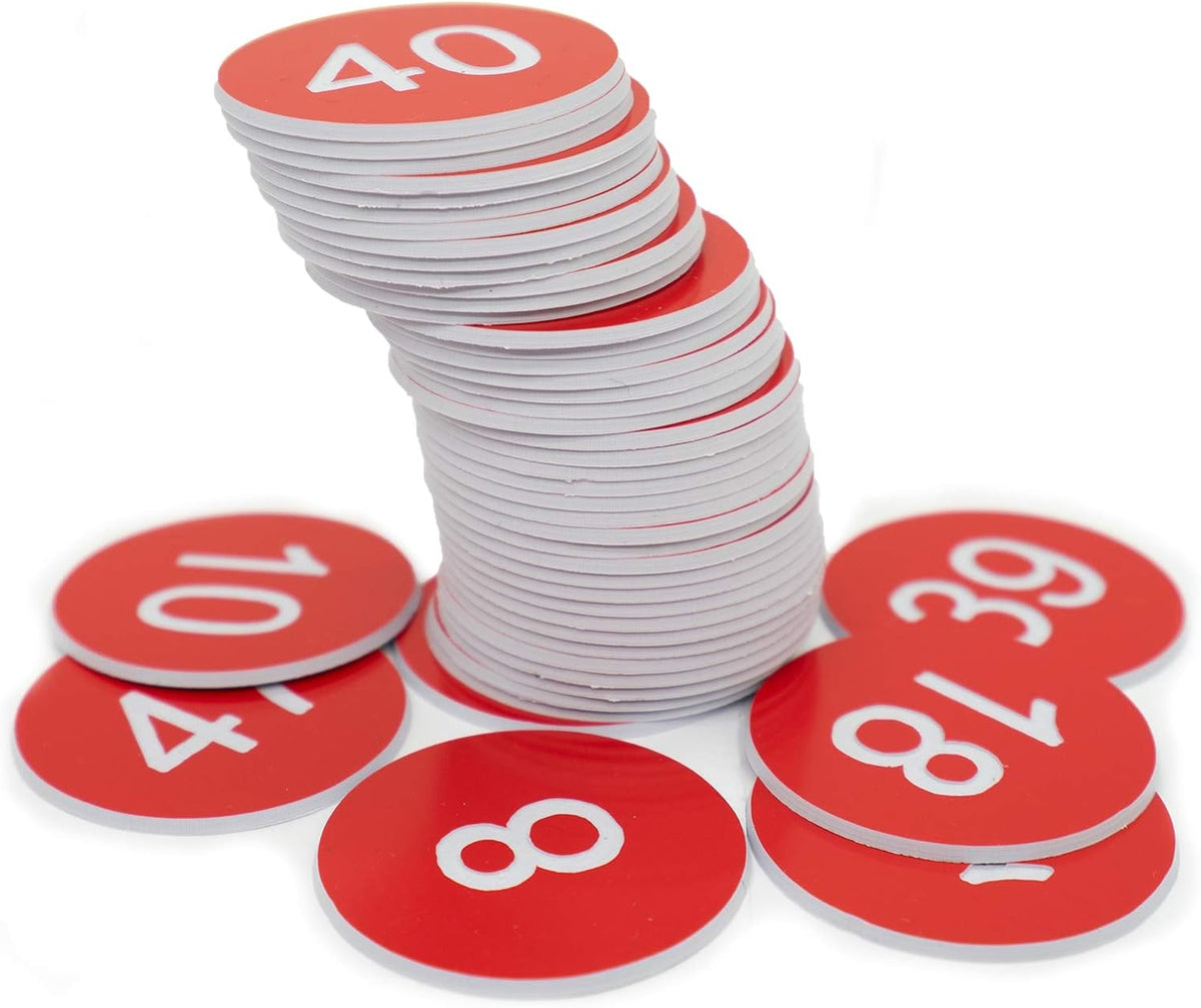 StayMax Plastic Number Tags Engraved Numbered Tags Without Hole (1-50, Red)