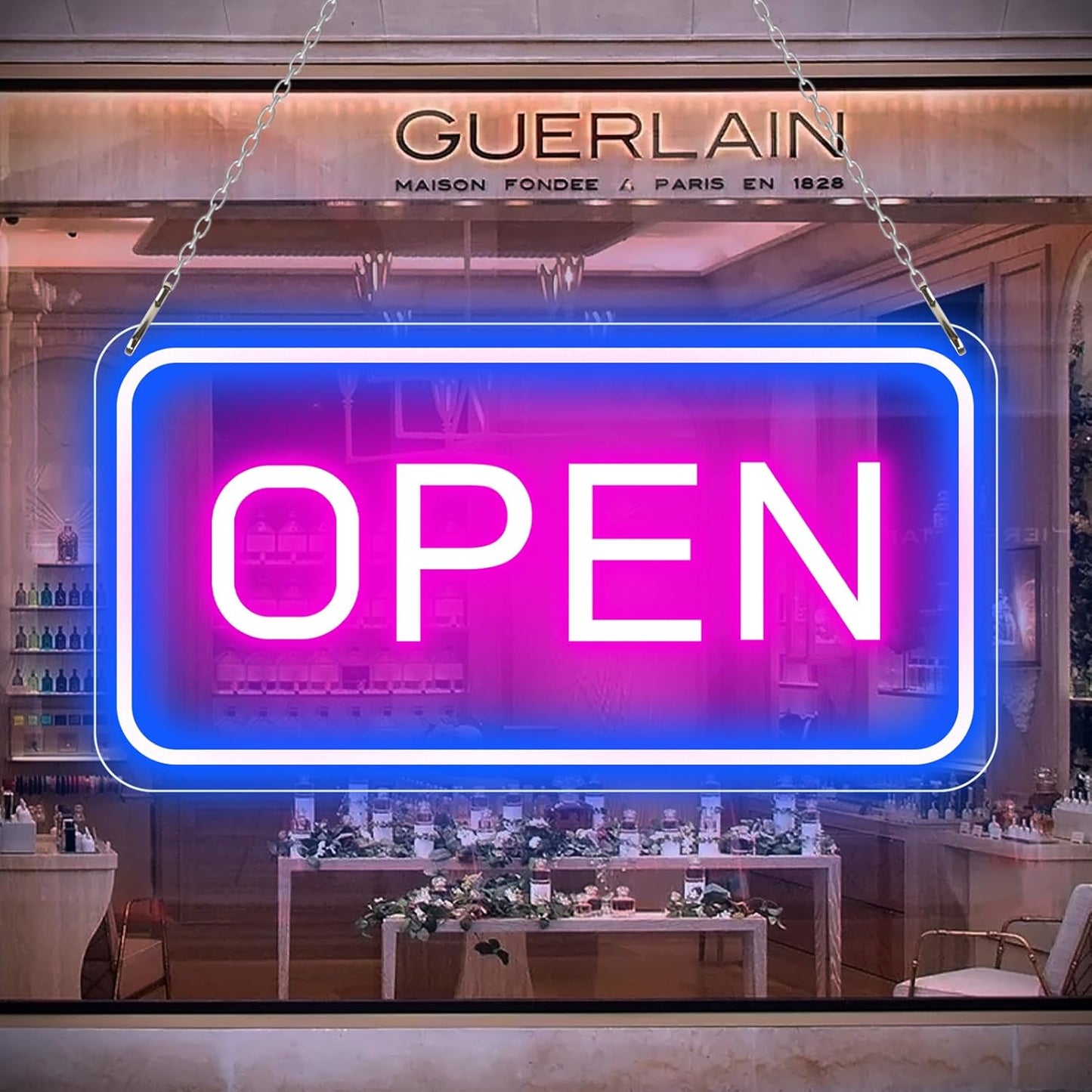 Neon Open Signs for Business, 16''x 9'' LED Open Sign, Super Bright Open Neon Sign (Blue&Pink), with ON/OFF Switch & Adapter, Neon Light Up Sign for Window Party Wall Bars Coffee Club Hotel