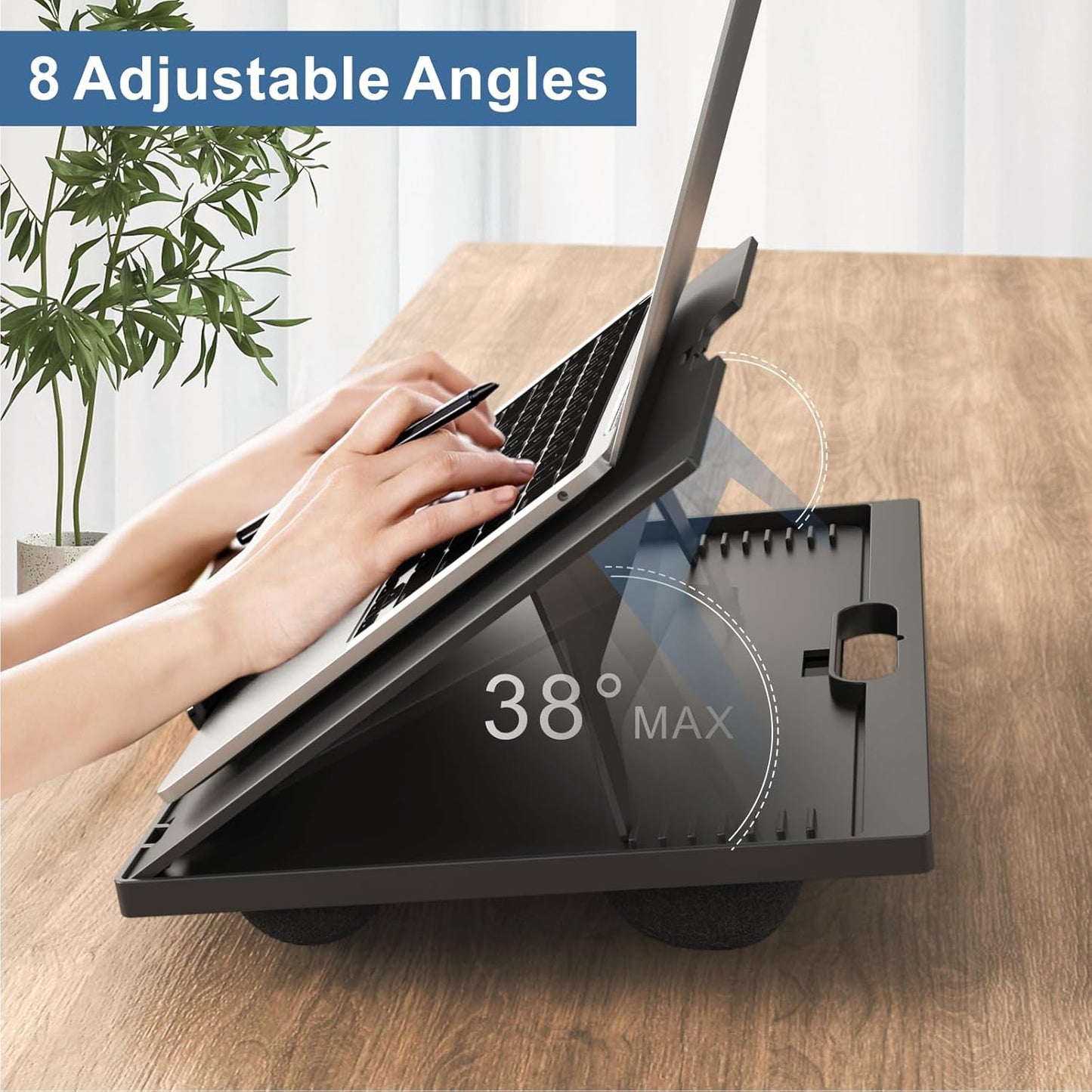 Adjustable Laptop Desk with 8 Angles - Cushioned Lap Desk for 15.6 Inch Laptops, Portable with Handle for Home & Office