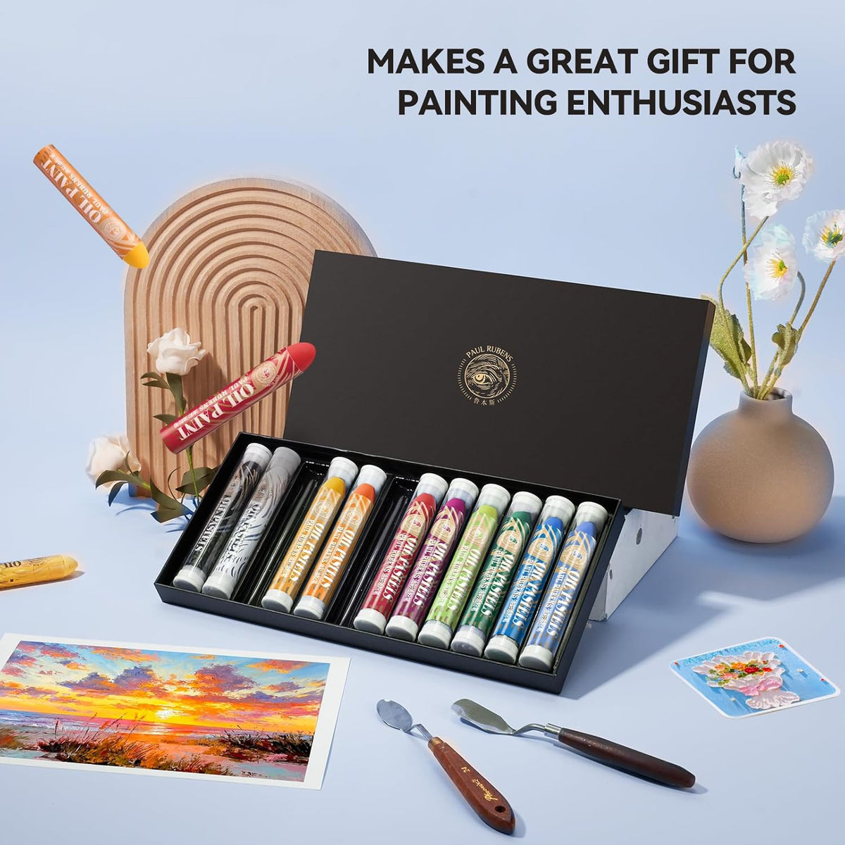 Paul Rubens Large Oil Pastels Set - 12 Ocean Colors (0.79" x 4.72" Jumbo Sticks), Vibrant, Creamy Texture and Blends Easily for Artists, Students and Professionals, Ideal for Filling in Large Areas