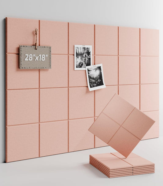 Felt Bulletin Board Tiles -28"x18" Cork Board Alternative for Office Decor, Push Pin Board Wall Organizer 6-Pack-Pink