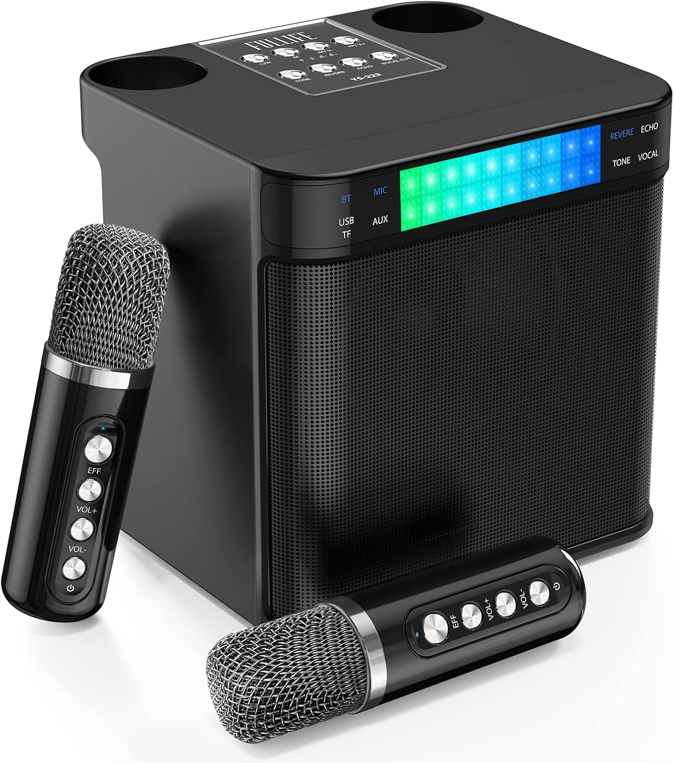 Karaoke Machine for Kids/Adults, FULLIFE 2024 Upgraded Portable Bluetooth PA Speaker System with 2 Wireless Microphones, Colorful LED Light That Changes, Sing Karaoke Set for Home Parties, Indoors