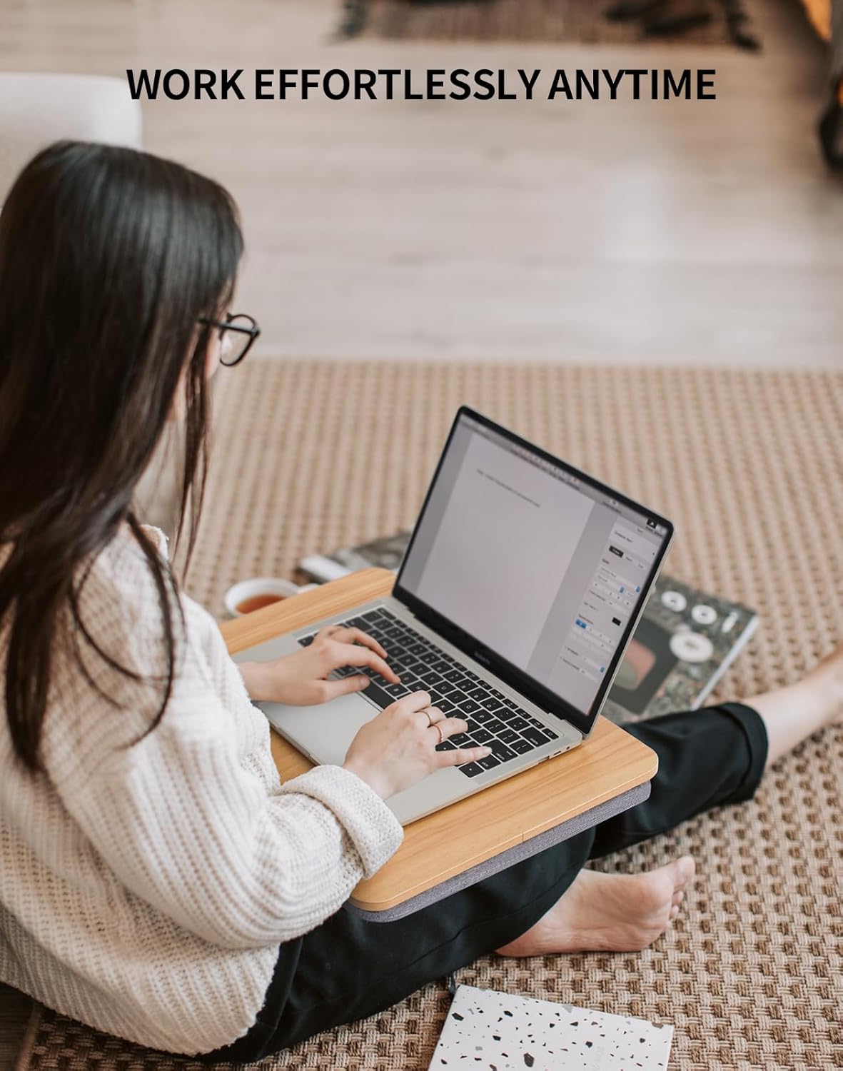 Portable Lap Laptop Desk with Pillow Cushion, Fits up to 15.6 inch Laptop, Lap Stand for Bed & Couch & Carpet, Book Tablet/Drawing Board/Computer Laptop Stand - Light Brown Wood