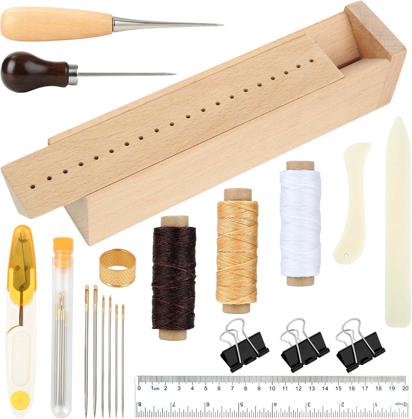 21pcs Book Binding Kits,Bamboo Book Binding Cradle,Book Press with Book Making Tools for Bookbinding Hole Punching, Portable Bookbinding Supplies for Bookbinding Crafts and Sewing