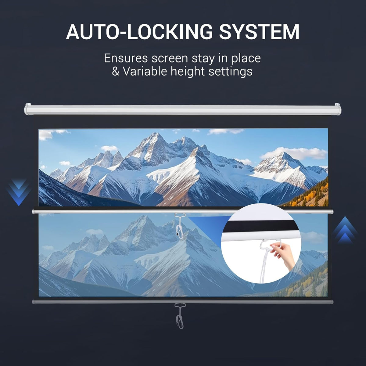 ZENY Projector Screen Pull Down 100 Inch 16:9 HD Projection Screen Folding Home Theater Portable Indoor Outdoor Movie Screen