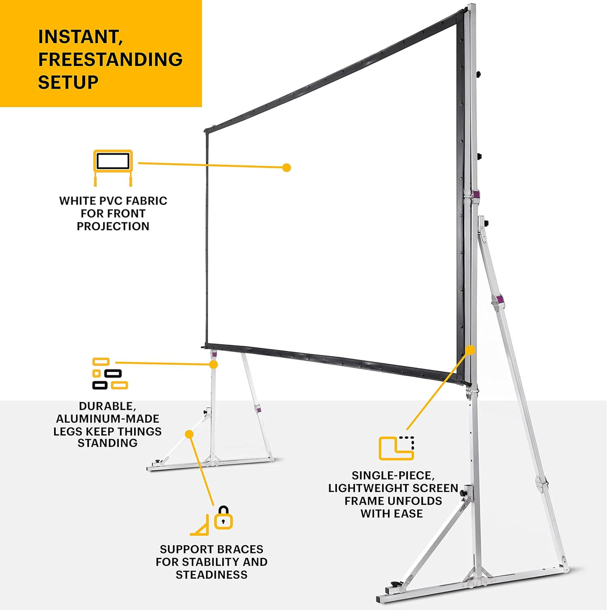 KODAK 120” Projector Screen w/Stand | Fast Fold Front Projection Backdrop for Outdoor & Indoor Movies with Tripod, Outdoor Stability Kit, & Black Storage Carry Case