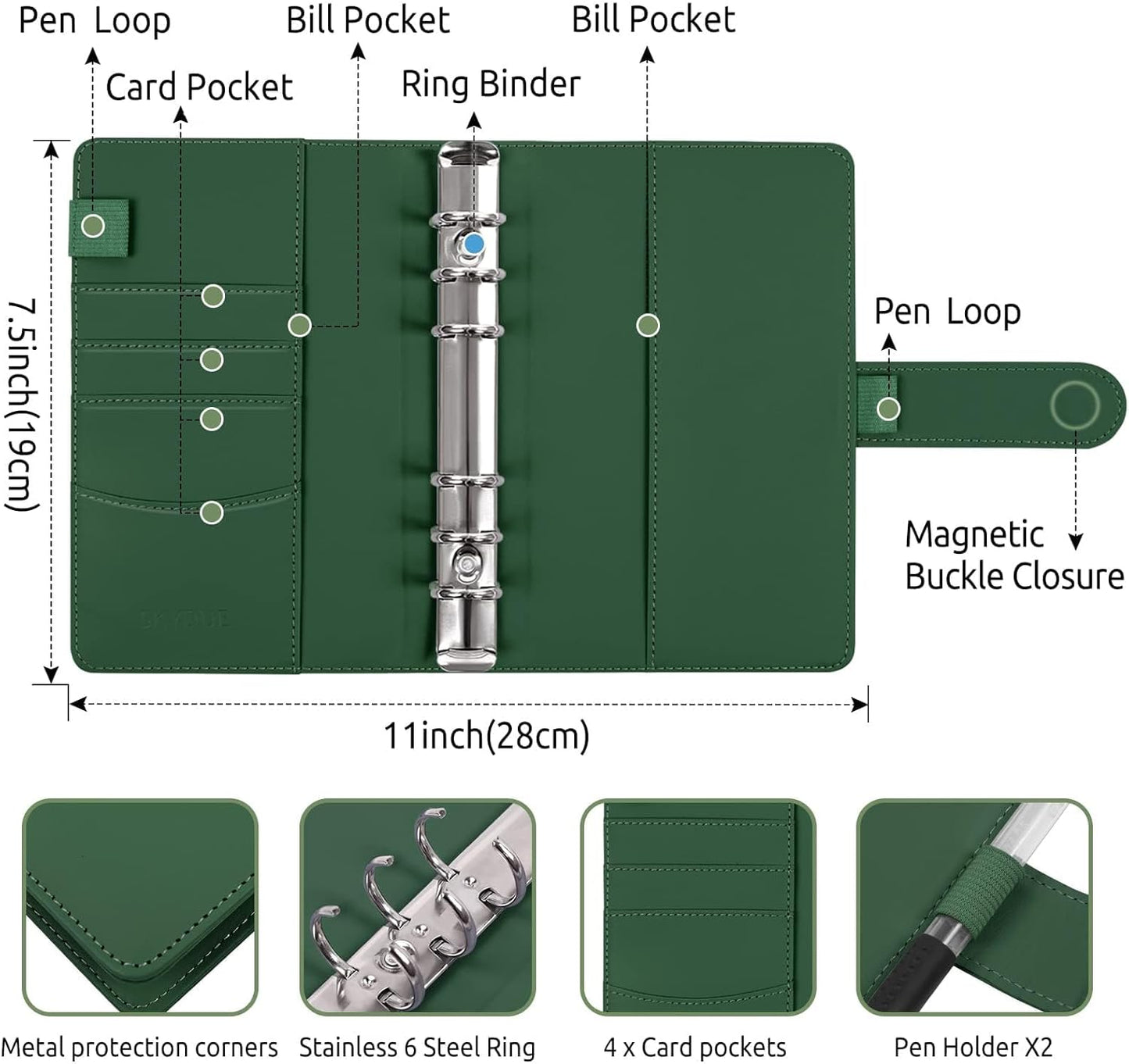 SKYDUE Budget Binder, Money Saving Binder with Zipper Envelopes, Cash Envelopes and Expense Budget Sheets for Budgeting (DarkGreen)