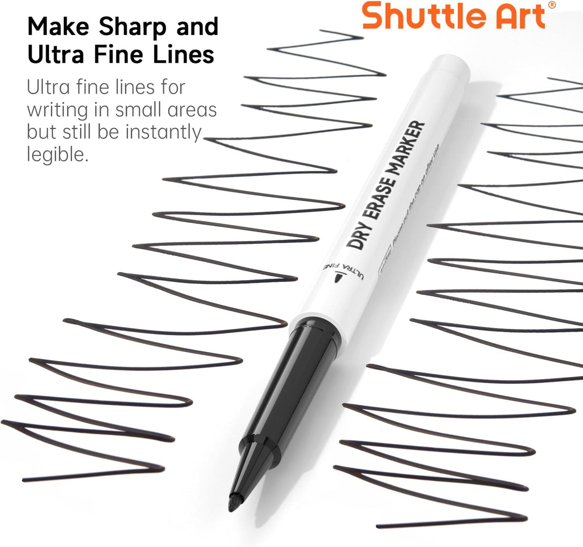 Shuttle Art Ultra Fine Dry Erase Markers, 15 Pack Black Whiteboard Markers with Erase, Dry Erase Markers Perfect For Writing on Whiteboards, Dry-Erase Boards,Mirrors for School Office Home