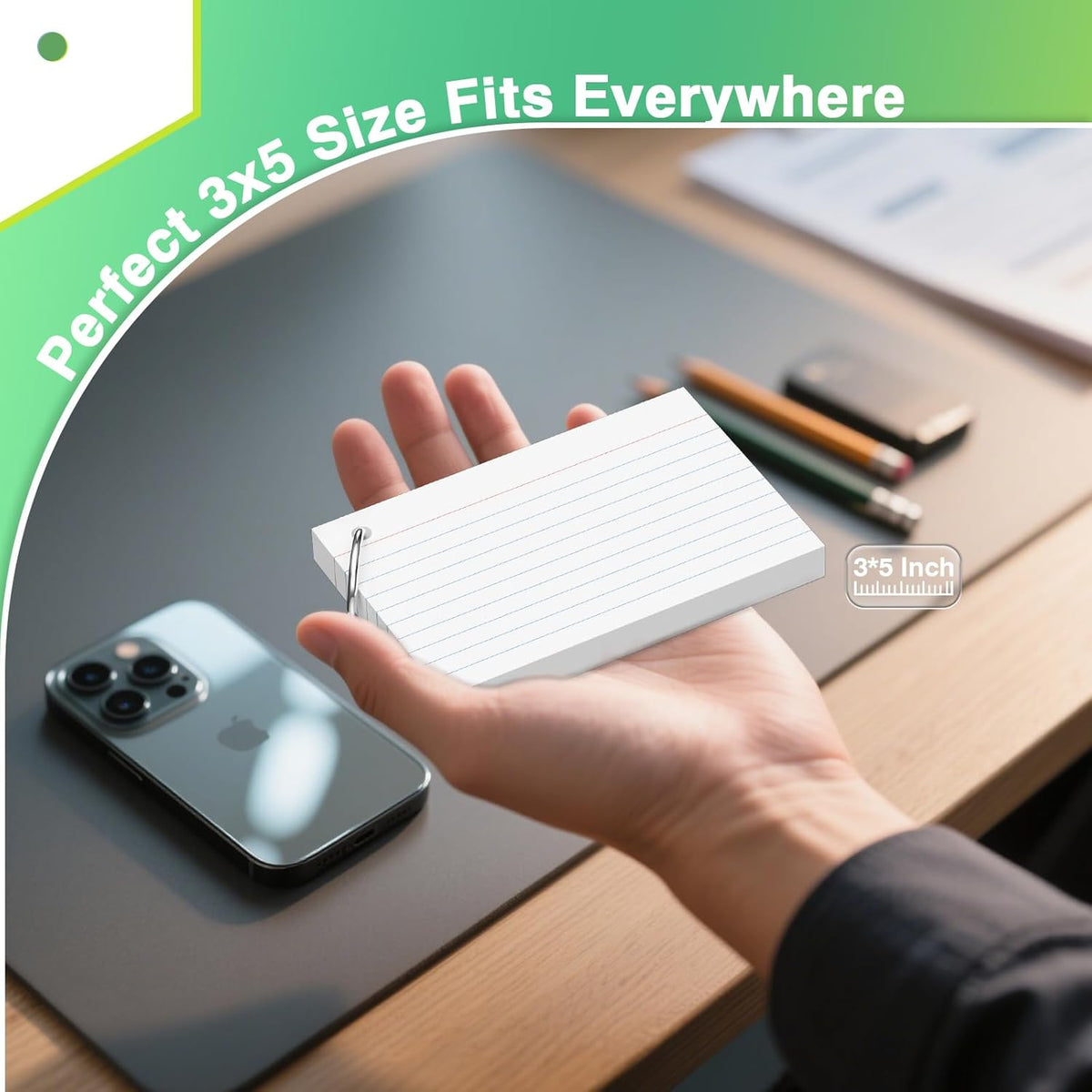 250 Count White Index Cards with Ring 3 x 5 Inch Heavyweight Ruled Index Cards, Flash Cards for School & Office Supplies and Home Organization, Durable Study To Do List Note Cards with Ruled Lines
