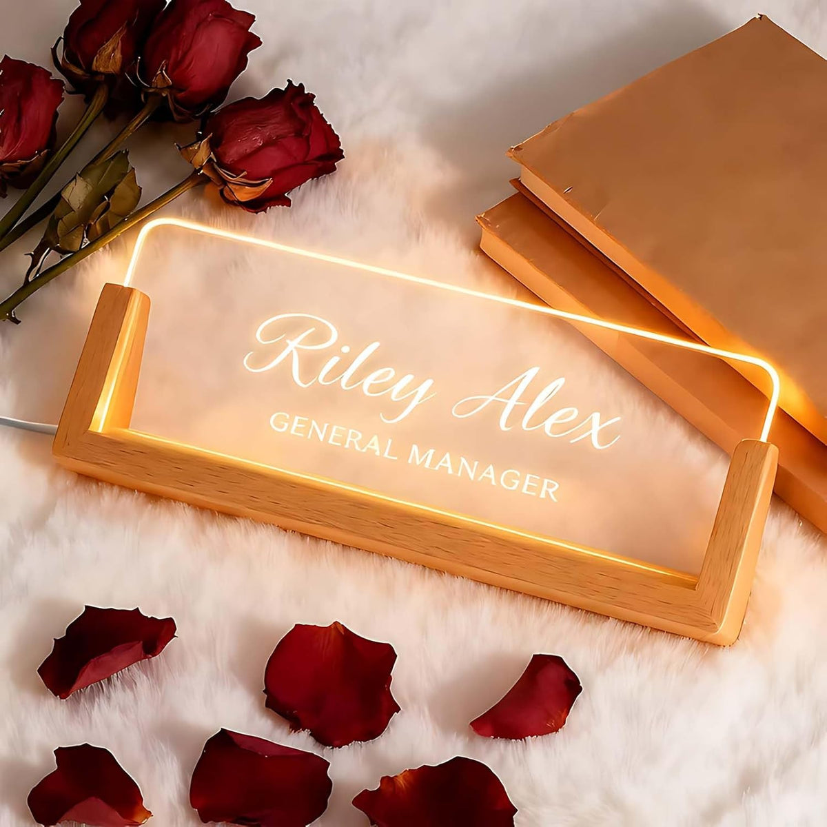 Personalized Light Up Acrylic Desk Sign, Custom Name Plate for Office Desk, Corporate Gifts for Employees Coworkers, Professional Appreciation Present