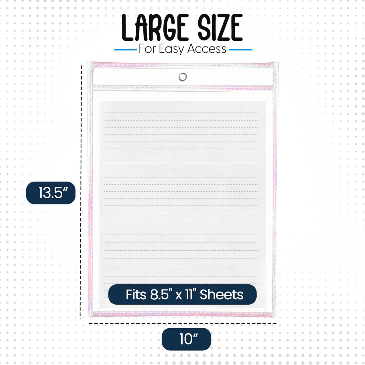Essex Wares - 6 Pack, Shimmer, Water-Resistant Dry Erase Pocket Document Protectors, 10" Wide x 13.5" Tall - Dry Erase Clear Plastic Sleeves - Reusable & Easy Erase Plastic Invoice Holders