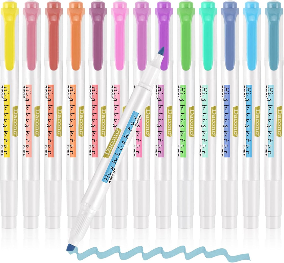 Highlighter Double Ended, 12 Pcs Pastel Colors Dual Tips Marker Pen, No Bleed Dry Fast, Chisel and Fine Tips Assorted Colors for Journal Bible Planner Adults Kids Students Office School