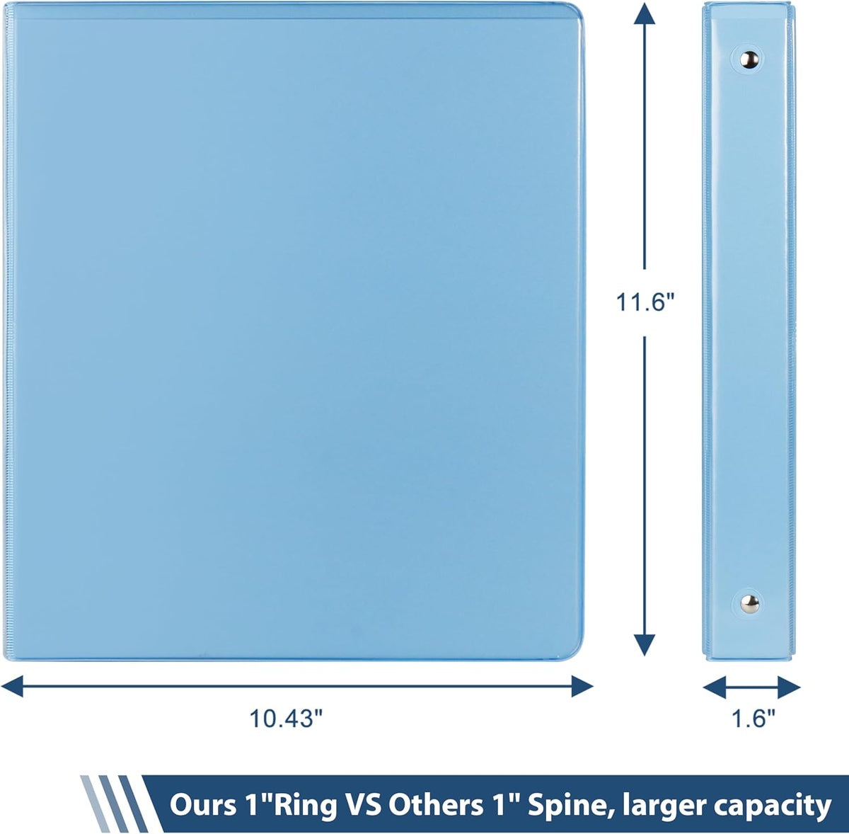 COMIX Standard 3 Ring Binder 1 inch with Clear View Cover, 1" Round Ring View Binder Holds 200 Sheets of US Letter Size Paper for School Office Supplies, 6 Pack (Pale Blue)