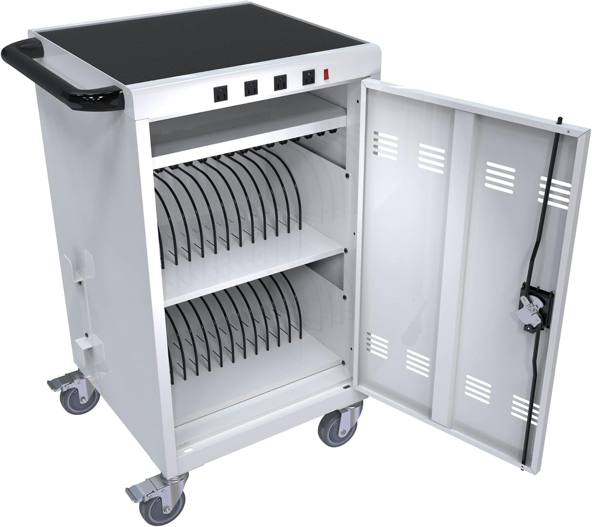 36-Device Mobile Charging Cart with Charging Power Strip and Front and Rear Access Locks, Cable Management, Up to 17"", Safe Charging Cabinet for Ipads, Chromebooks, Tablets, Laptops White