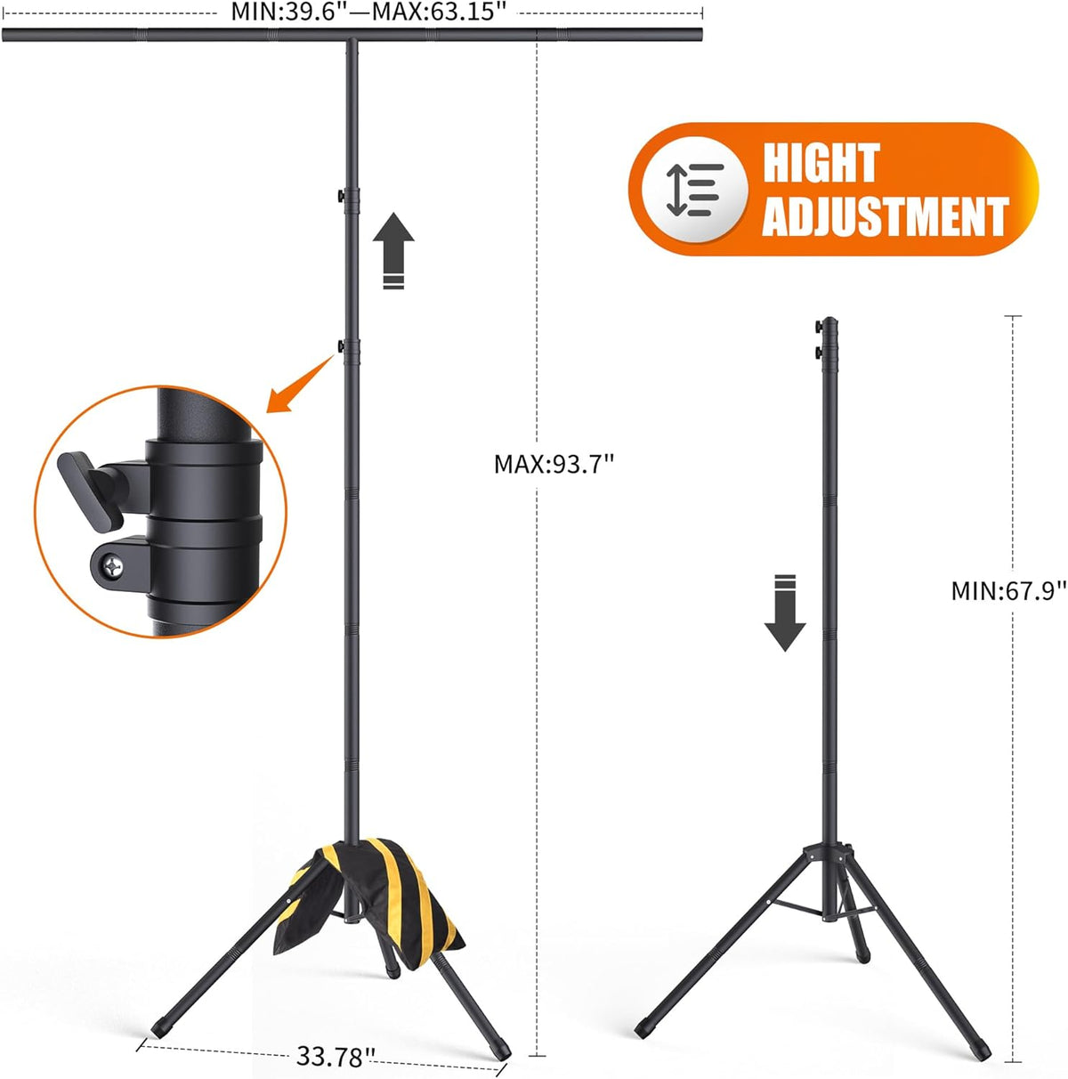 Portable T-Shape Backdrop Stand Support Kit 8x5.3ft, Adjustable Photography Green Screen Backdrop Stand for Parties, Photography Videography Studio (8×5.3Ft)