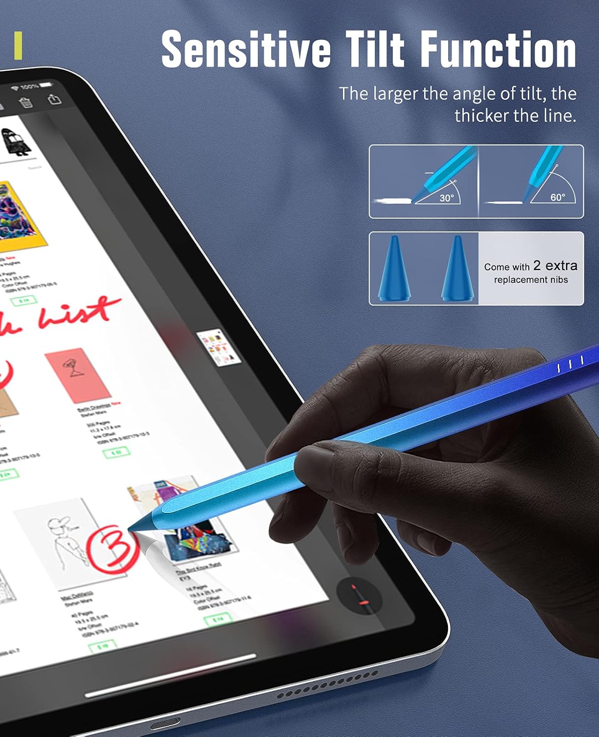 TiMOVO Stylus Pen for iPad, Pencil 2nd Generation with Palm Rejection for 2018-2025 11th/10th/9th/8th/7th Gen, Pro 13"/11"(M4)/12.9", iPad Air 11"/13" (M3/M2), Mini 7/6th, Blue