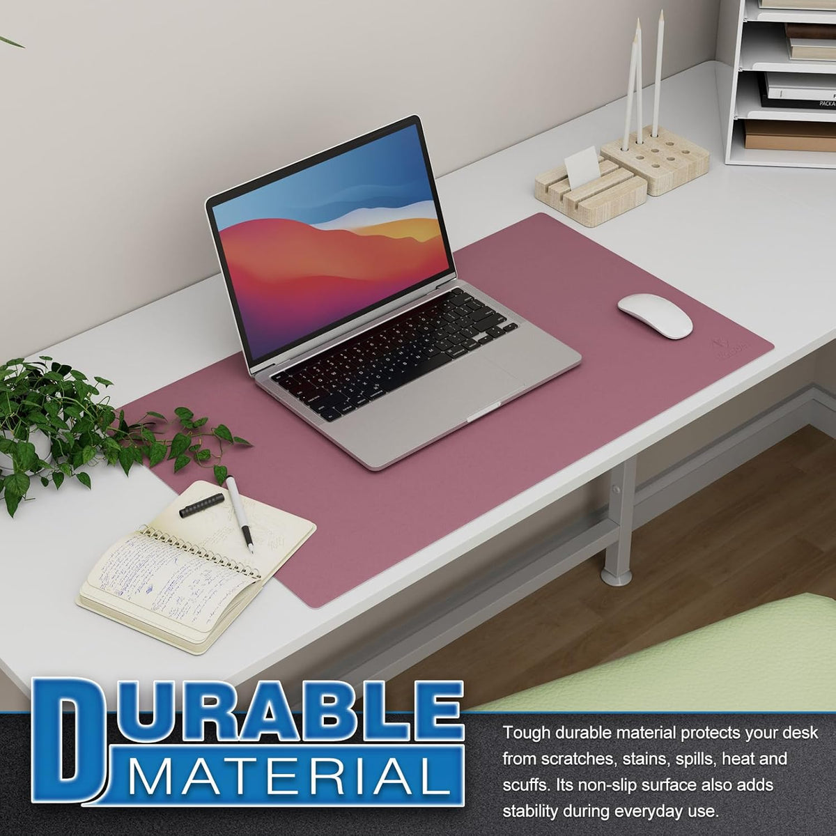 K KNODEL Small Office Leather Desk Mat, Mouse and Keyboard Pad, Computer and Laptop Mat, Desktop Protector and Cover, Writing Pad and Blotter (23.6"x13.8", Purple)