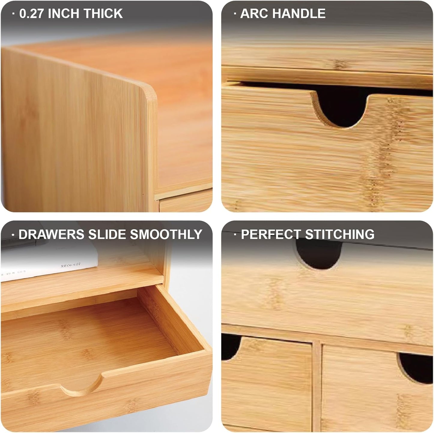 3 Drawer Bamboo Desk Organizer with Shelf – Makeup Storage & Tabletop Organizer for Home Office, Workspace, or Bathroom – No Assembly Required