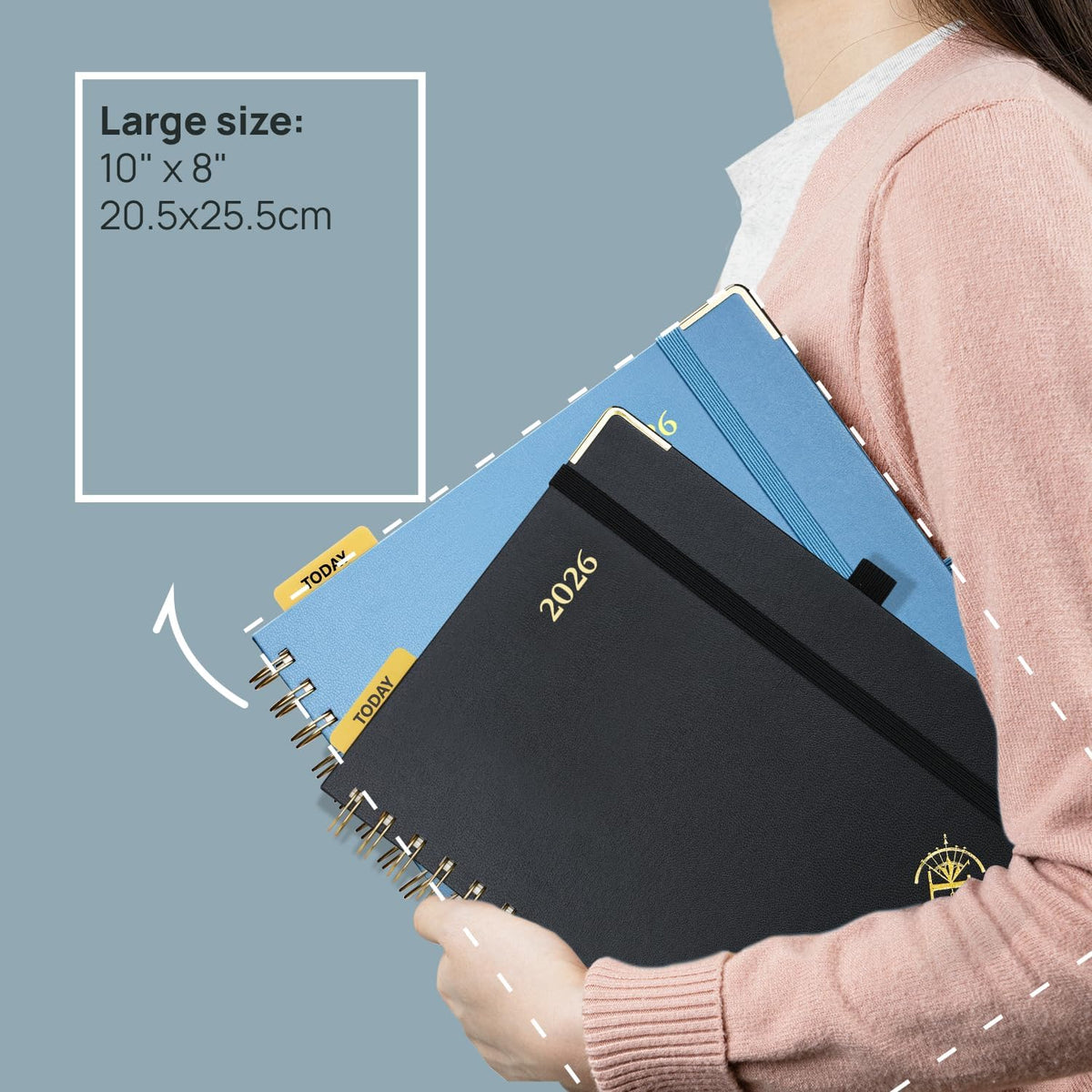 POPRUN 2026 Planner (Large Size 10'' x 8'' Wire-Bound Hard Cover) Daily Weekly and Monthly Calendar - Agenda 2026 (Jan.2026-Dec.2026) with Hourly Schedule, Monthly Tabs - Burgundy