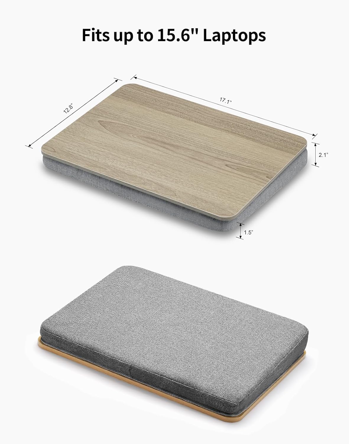 Lap Desk with Pillow Cushion, Portable Laptop Bed Desk, Fits up to 15.6 inch Laptop, Lap Stand for Bed & Couch & Carpet, Book Tablet/Drawing Board/Stand - Black Wood