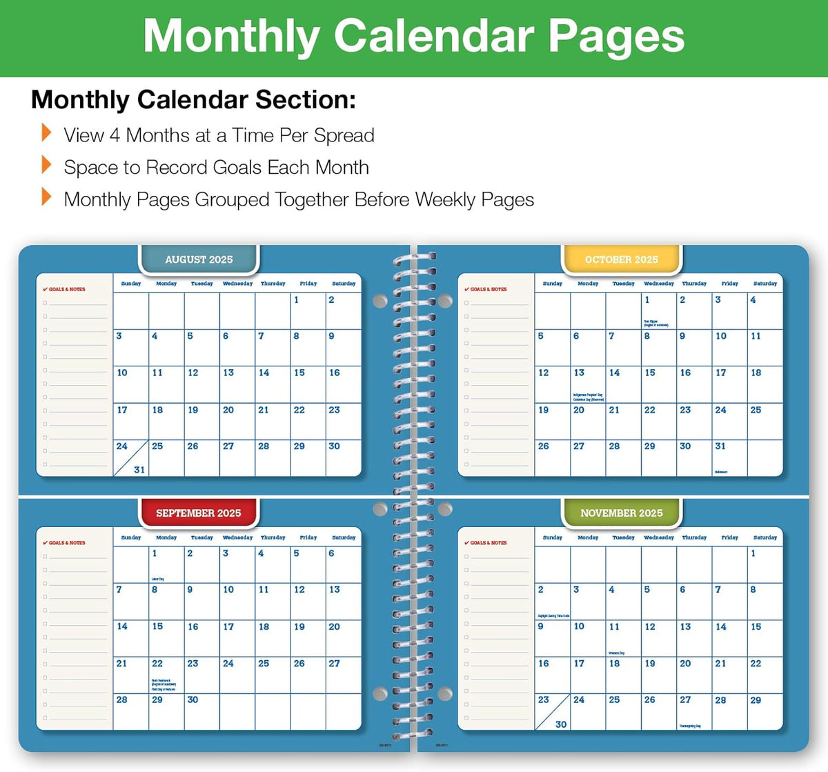 Global Datebooks Dated Middle School or High School Student Planner for Academic Year 2025-2026 Includes Ruler/Bookmark and Planning Stickers (Block Style - 8.5"x11" - Doodles)