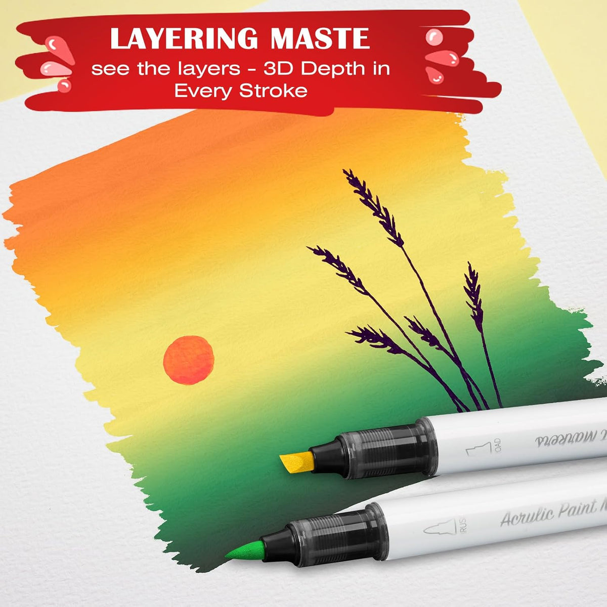SFAIH Halloween Gifts Acrylic Paint Markers, 36 Colors Dual Tips Acrylic Brush Markers With Chisel Tip, Automatic Ink Control, Ultra-High Coverage, No Bleed Ink, Art Supplies for Rock, Canvas, Fabric