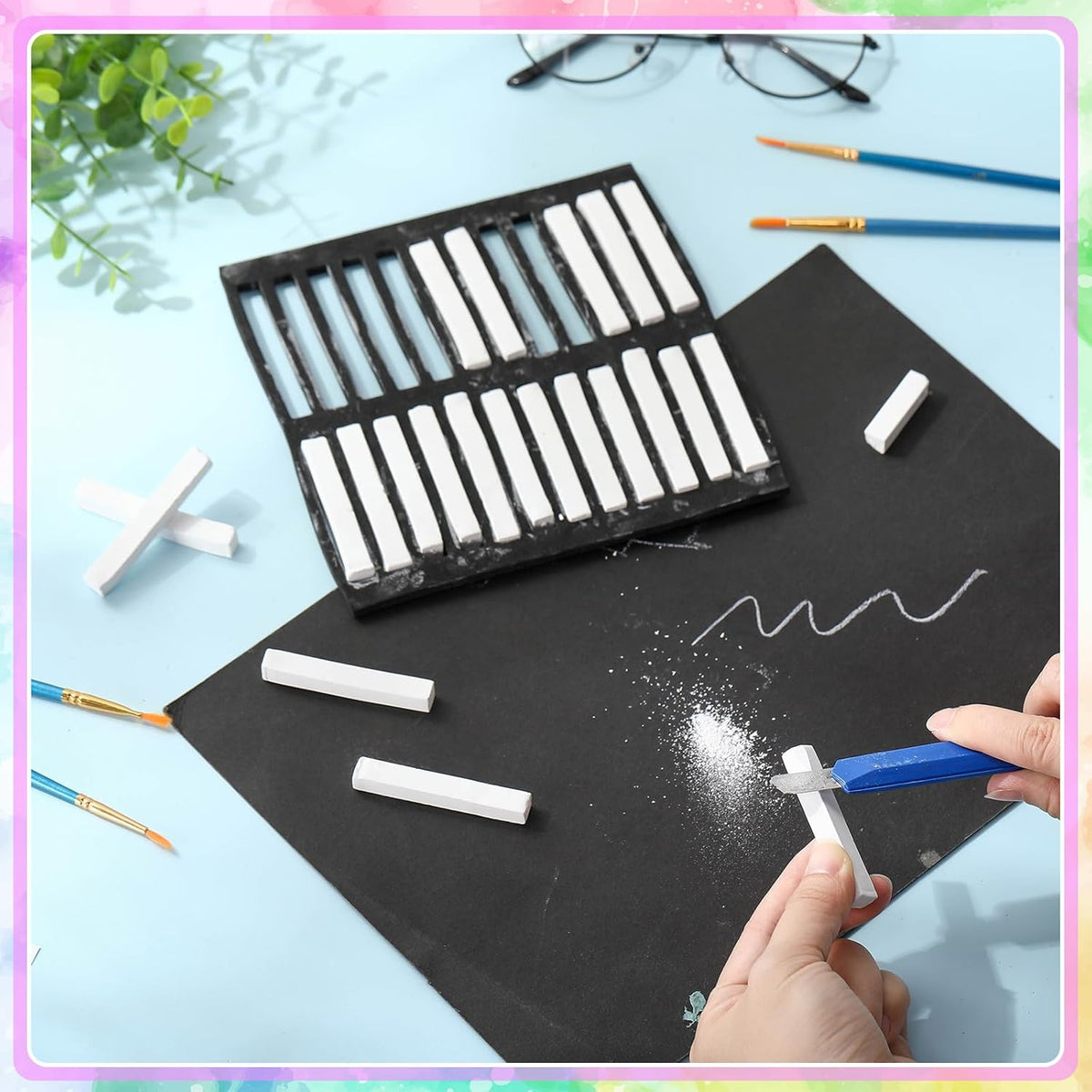 24 Pcs Soft Pastel Drawing Chalk Set Square Sketch Chalk Non-toxic Artist Pastel Sticks for Professional Artists Students and Art Lovers(White)
