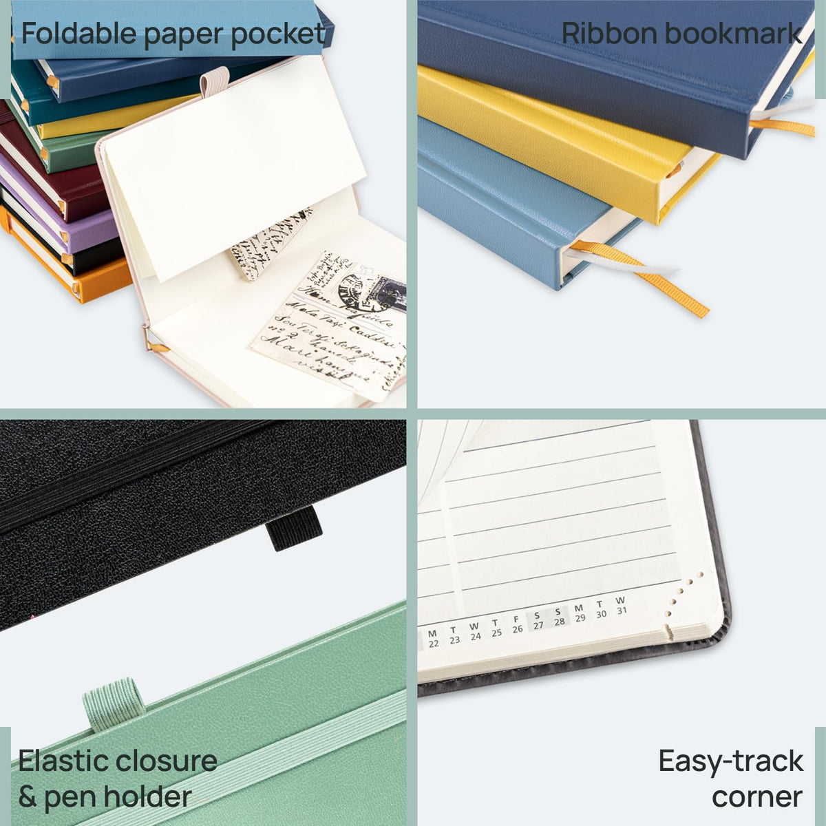POPRUN Pocket Planner 2025-2026, (Purse Size 4''x 6.25'' Hard Cover) Academic Year Calendar Daily Weekly and Monthly (July 25-June 26) with Hourly Time Slots, 100 GSM Paper - Pacific Green