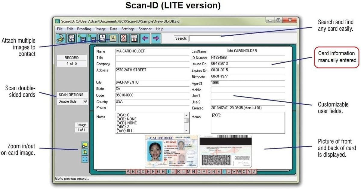 Duplex Medical Insurance Card and ID Card Scanner (w/Scan-ID LITE, for Windows)