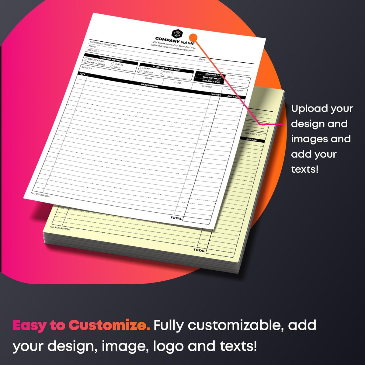 Custom Print 8.5" x 11" Carbonless NCR Forms for Printing Business and Company Invoices, Receipts, Work Orders, Sales Orders, Purchase Orders, Estimates and Quotes - Loose Sheets (2-Part, 500)