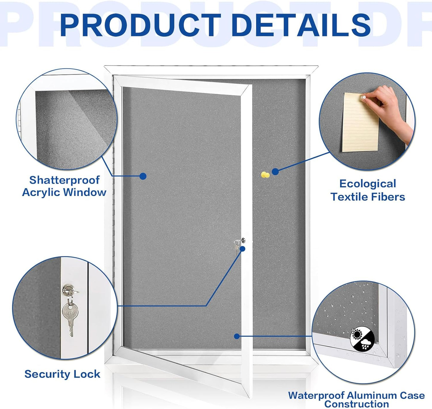SWANCROWN Enclosed Bulletin Board Grey Felt Displays Boards Weather Resistant Wall Mounted Notice Case,28x20inches