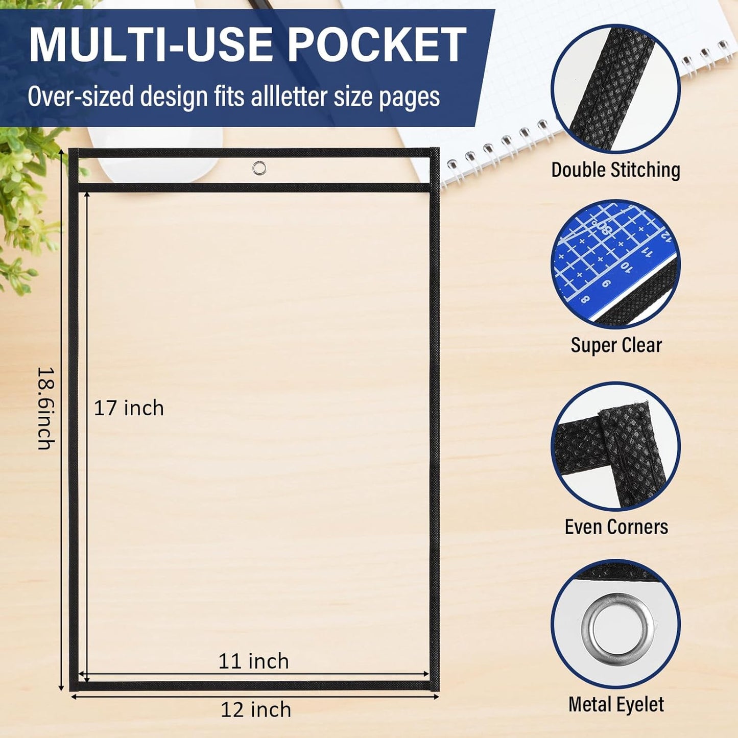 Yunsailing 80 Pack Dry Erase Pockets Job Ticket Holders Black Clear Reusable Dry Erase Shop Order Holder Plastic Ticket Pocket Protector Sleeves for Work Office Organization(12'' X 18.6'',Vertical)