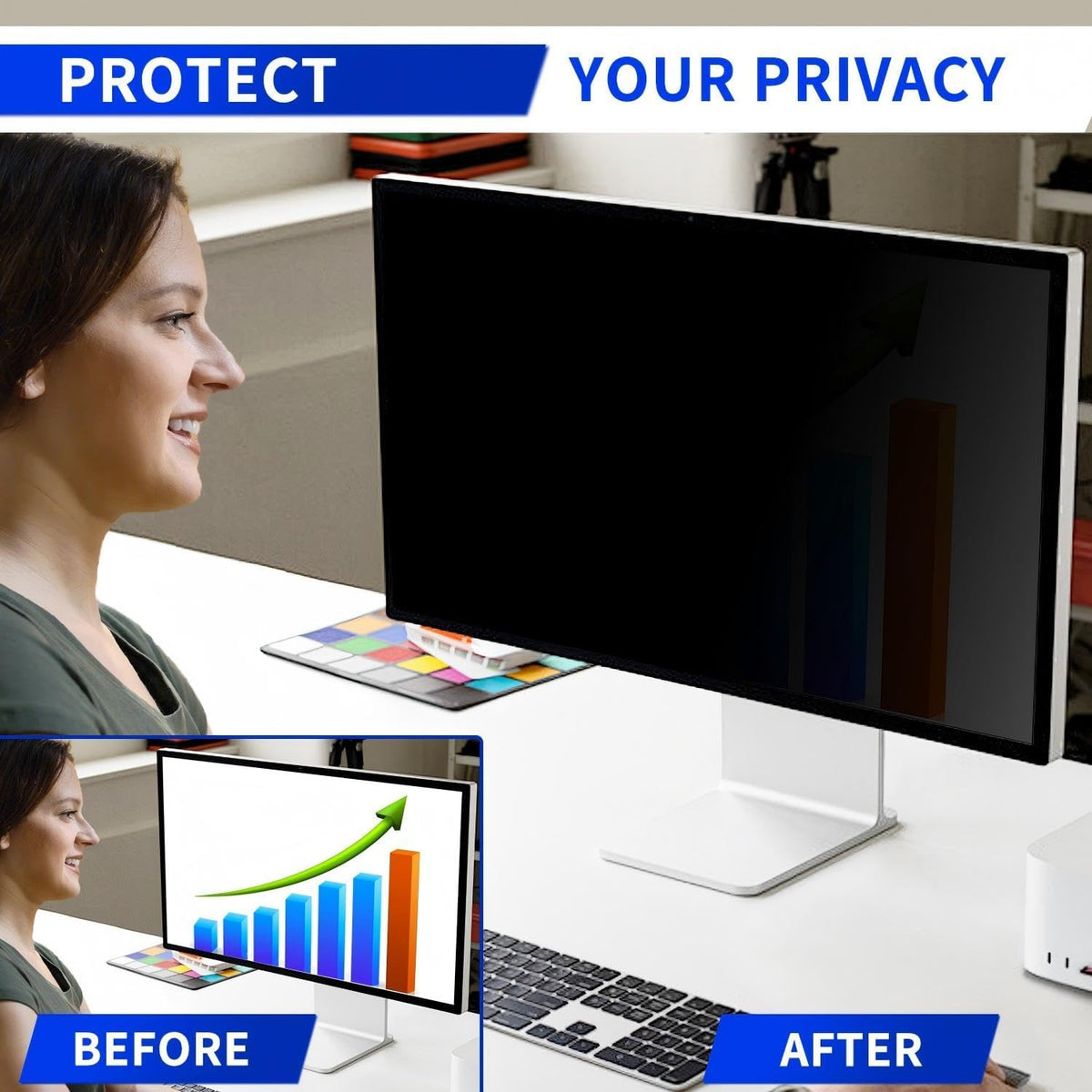 Computer Privacy Screen Filter for Screen Monitor - Premium Anti-Glare Computer Screen Cover - Scratch Resistant - UV & Blue Light Screen Protector (27 Inch)